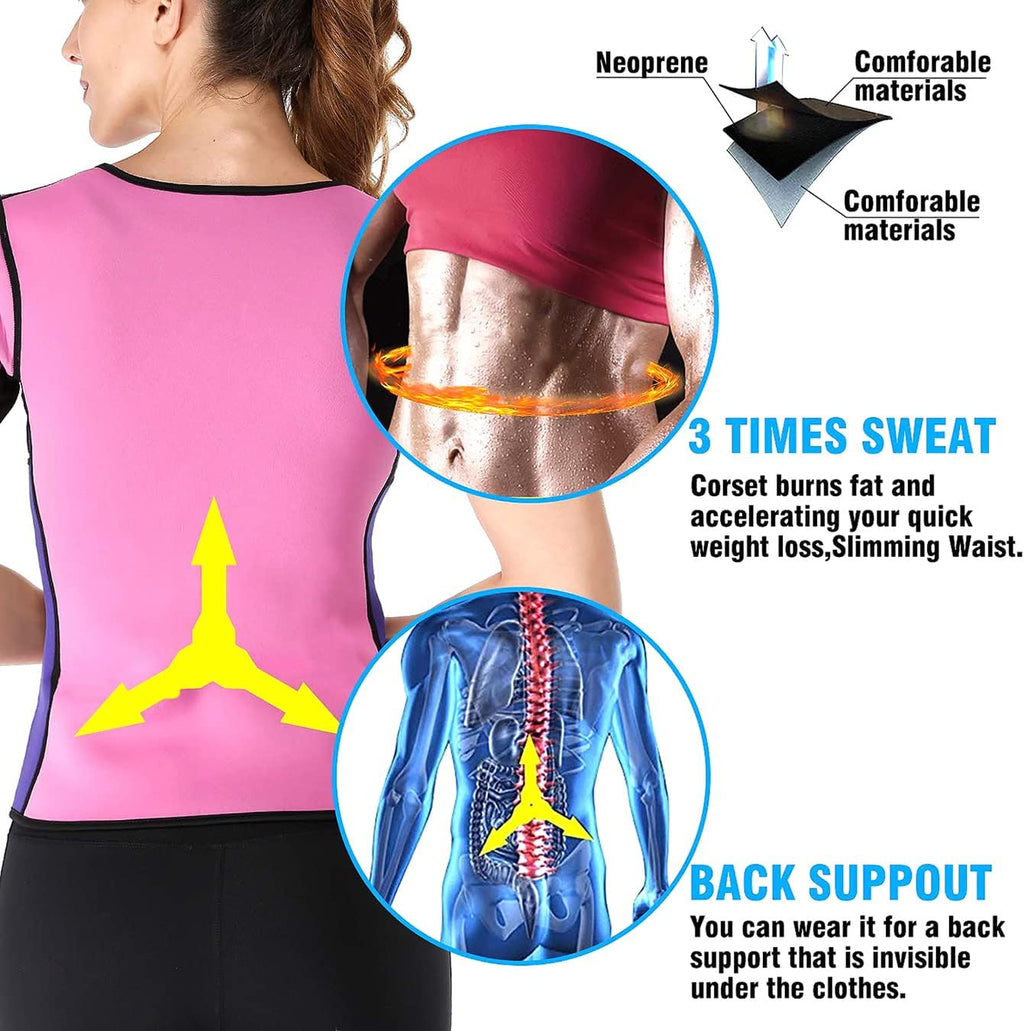 NonEcho Women Sauna Sweat Suit Sleeve Spa Cami Hot Neoprene Slimming Workout Vest Body Shaper Waist Trainer Top