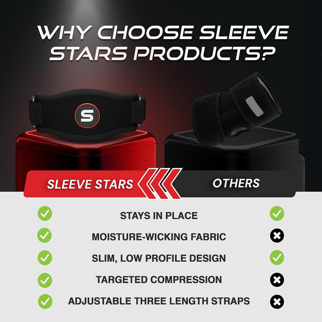 Sleeve Stars Tennis Elbow Brace for Men & Women, Elbow Brace for Tendonitis, Tennis Elbow Strap, Golfers Elbow Brace, Elbow Support Wrap for Tennis Elbow Relief, Fits 9"-23" (Pair/Black)