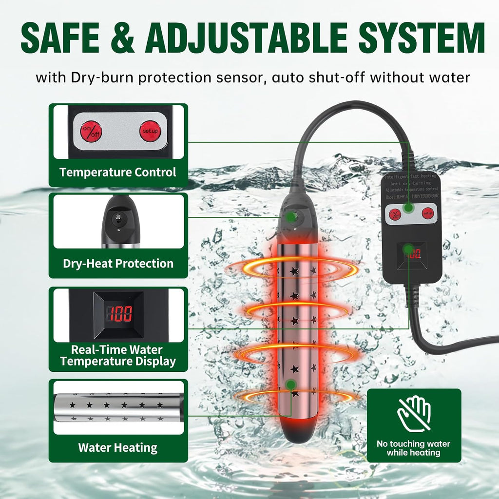 Cothb X Portable Hot Shower Kit with Pump & 1500W Immersion Water Heater