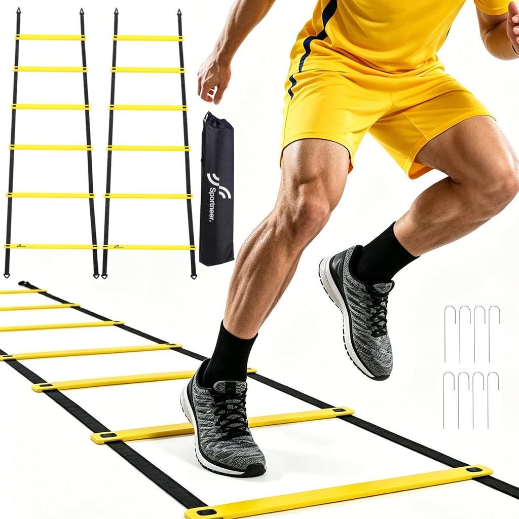 Sportneer Agility Ladder Speed Training Set 12 Rungs 20ft Detachable Exercise Ladders in 2pcs (6 rungs Each) with Ground Stakes for Soccer Football Footwork Training Ladder with Carry Bag