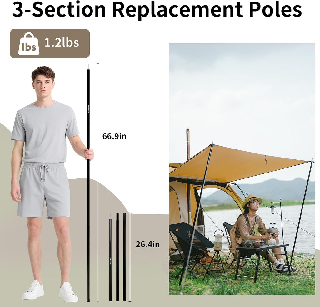 Naturehike Heavy Duty Tent Poles for Tarp, Steel Tarp Poles for Camping Awning Canopy, 0.75in Diameter 3-Section Replacement Poles for Hiking Backpacking, 1.7m(5.6ft) 2-Pack Black