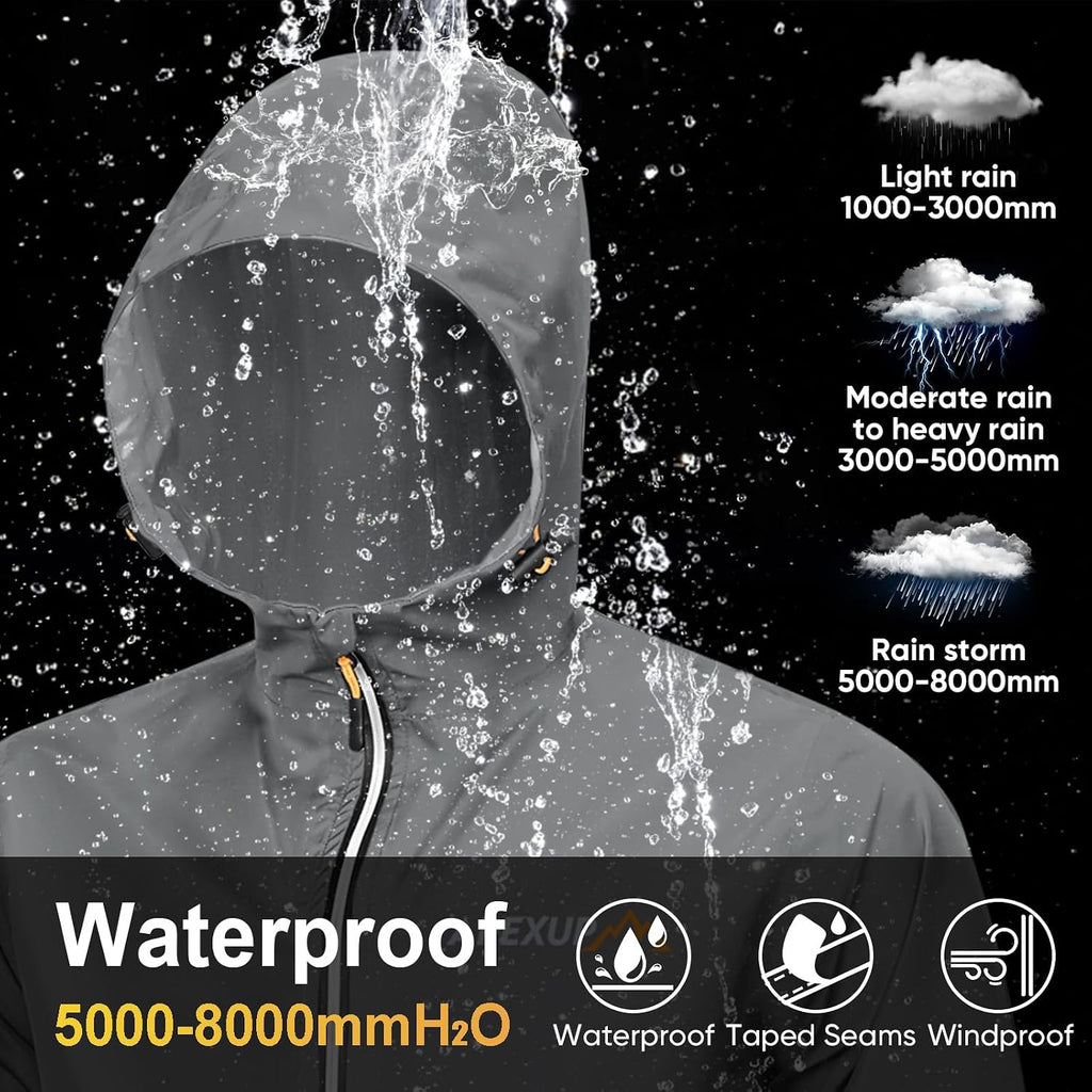 APEXUP Packable Rain Jacket Men Waterproof Lightweight Raincoat with Hood