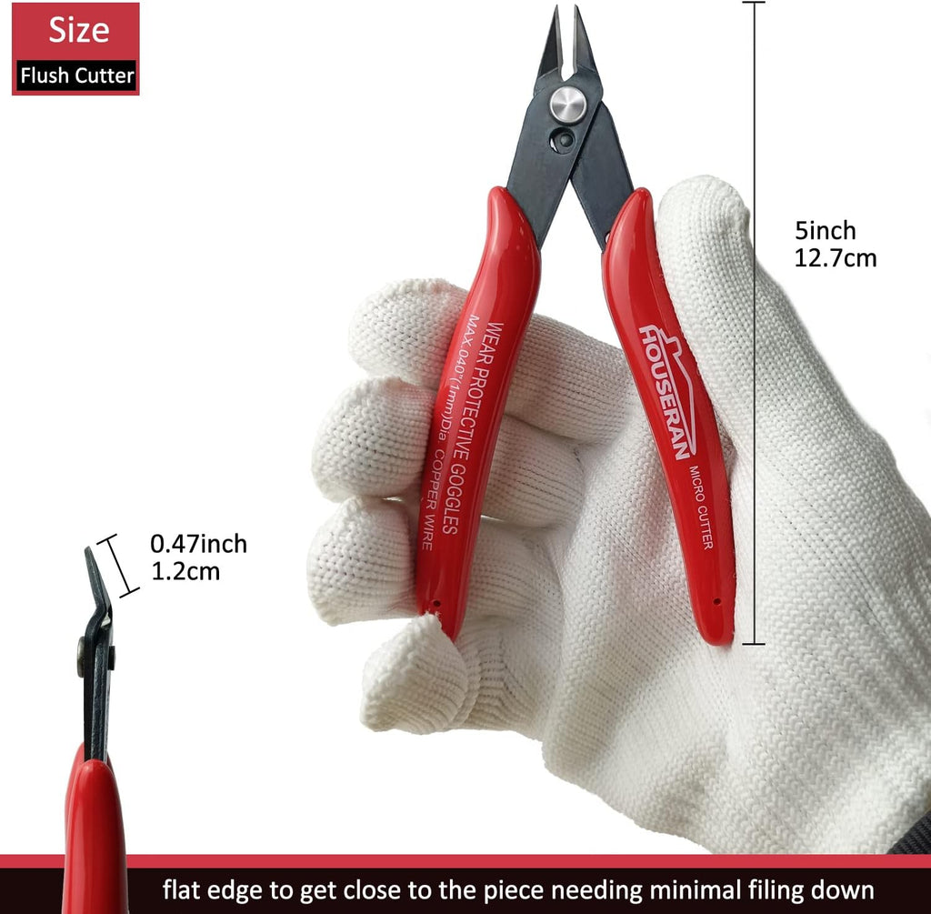 Small Wire Cutters, 10 PACK, 5 Inch, Micro Flush Cutter, Snips
