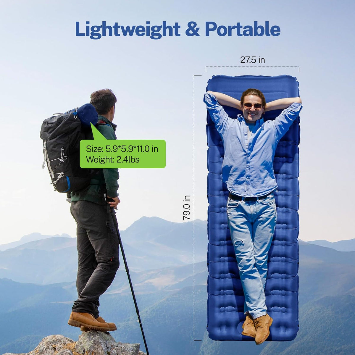 OGERY Sleeping Pad for Camping, 6" Extra-Thick Reinforced Camping Pad