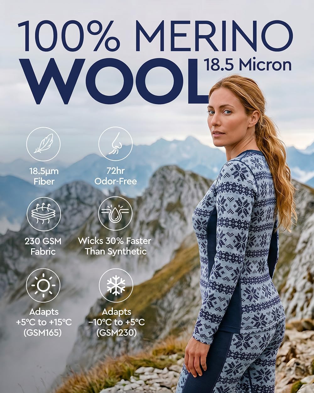 100% Merino Wool Base Layer Set Women - Thermal Underwear Long Johns PJs