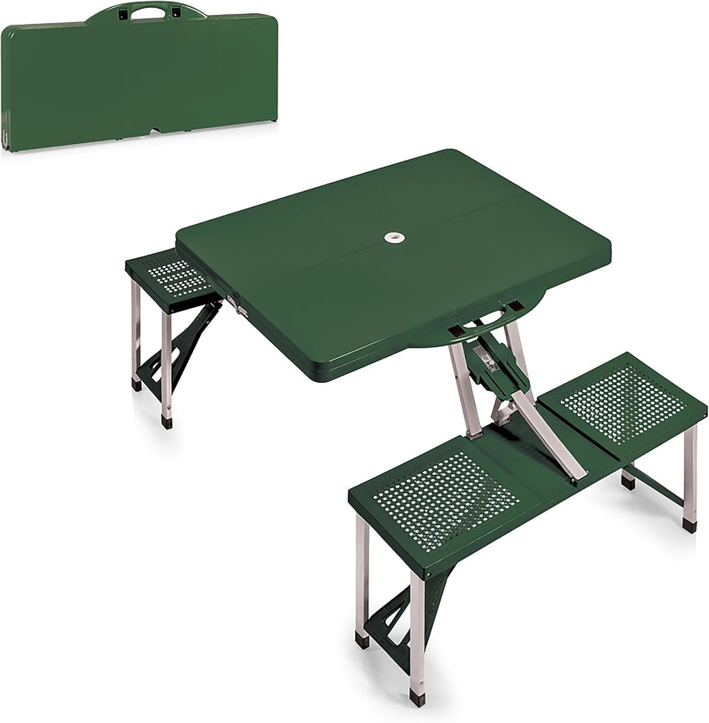 Picnic TIME Portable Folding Picnic Table with Seats for 4, Collapsible Aluminum Table with Benches & Umbrella Hole, Lightweight Foldable Table for Camping, Travel, Backyard, Tailgating