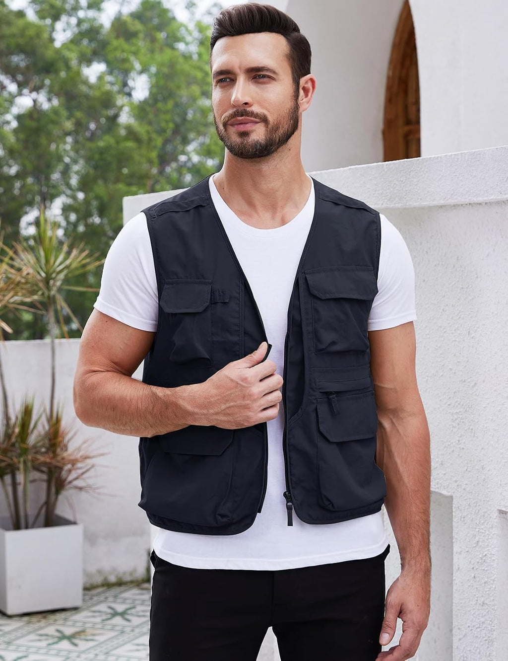 Gihuo Mens Fishing vest for Safari Utility Cargo with Pockets