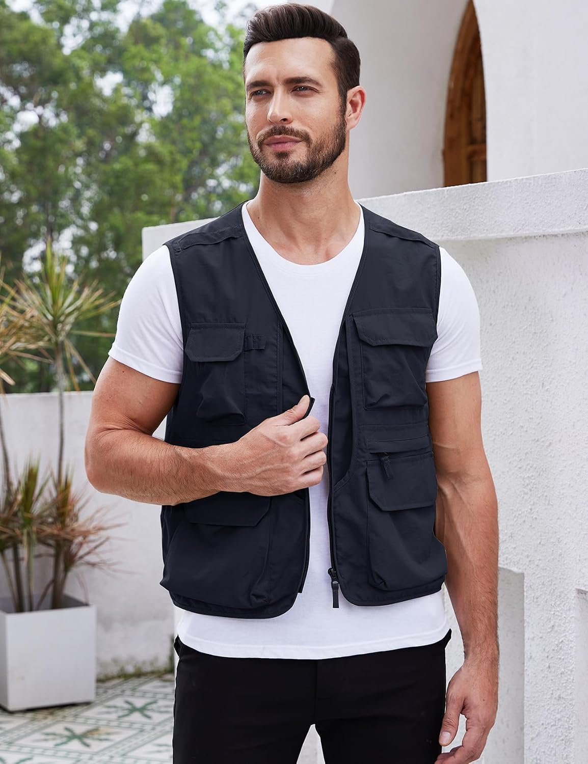 Gihuo Mens Fishing vest for Safari Utility Cargo with Pockets