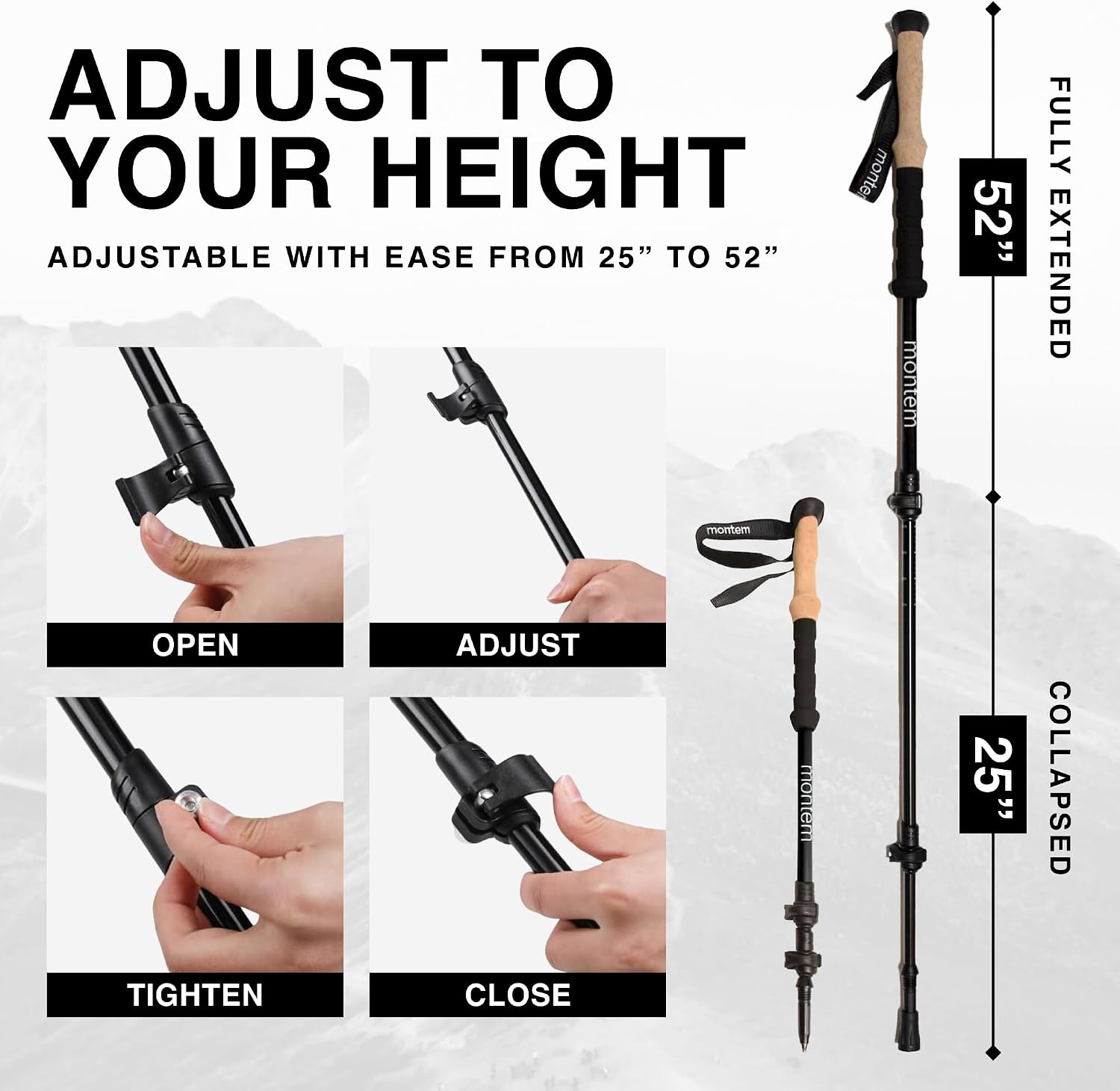 Montem Ultra Light Trekking, Walking, and Hiking Poles, 2-Pack | Collapsible, Lightweight, Quick Locking, Weather-Resistant, Ultra Durable