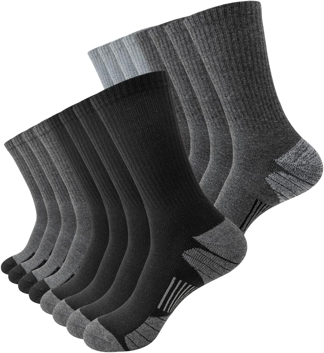 JOYNÉE 8 Pairs Mens Athletic Crew Socks Cushion Running Work Breathable Outdoor Socks for Men