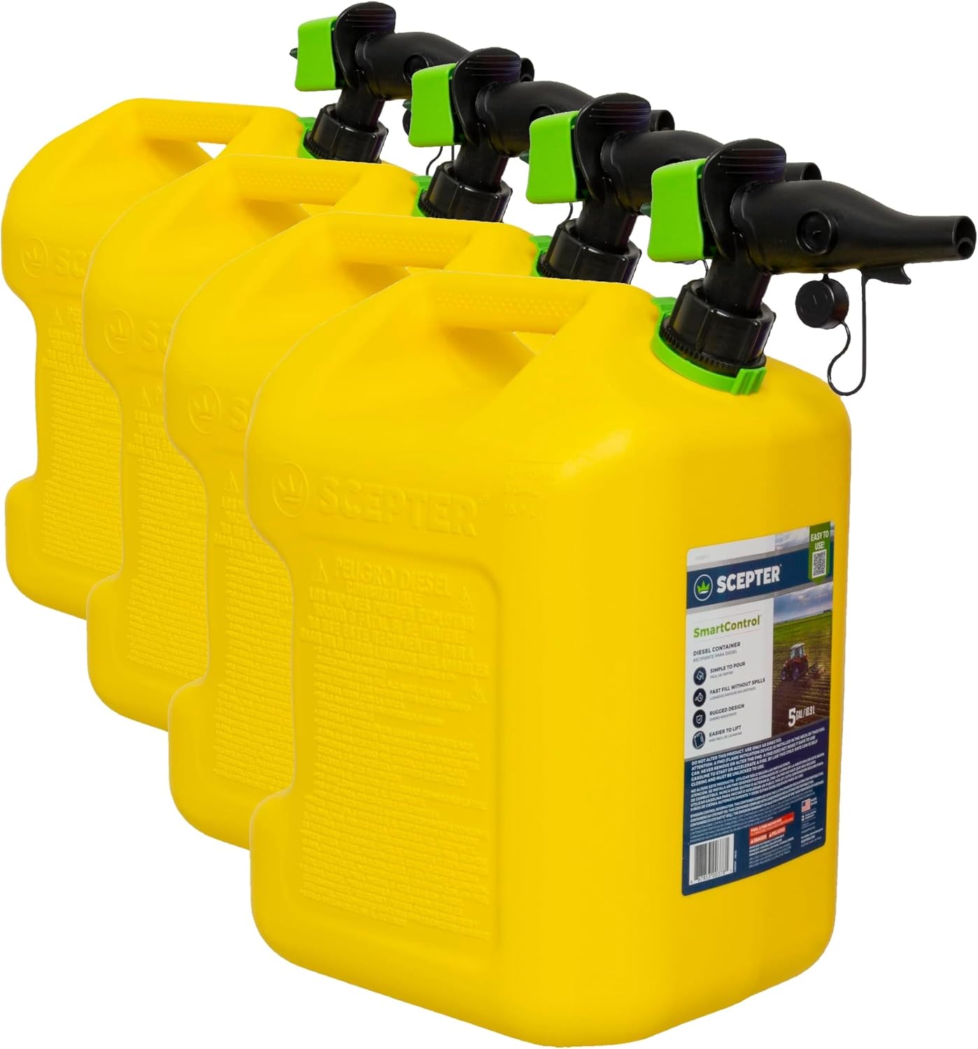 Scepter 5G Gas Can with Spill Proof SmartControl Spout, Diesel Only, 4-Pack