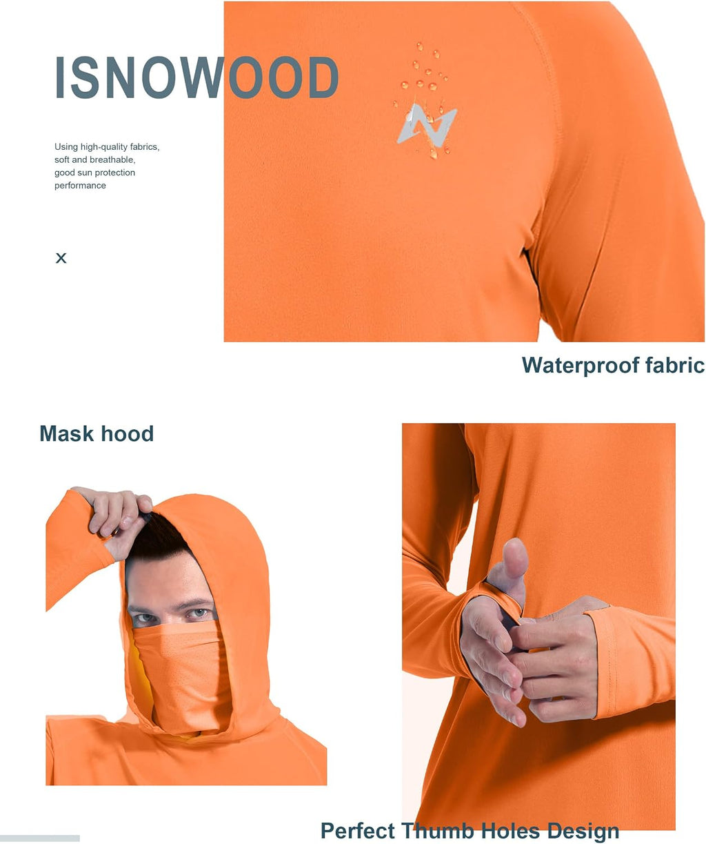 isnowood Mens UPF 50+ Sun Hoodie Long Sleeve Fishing Shirt with Face Mask