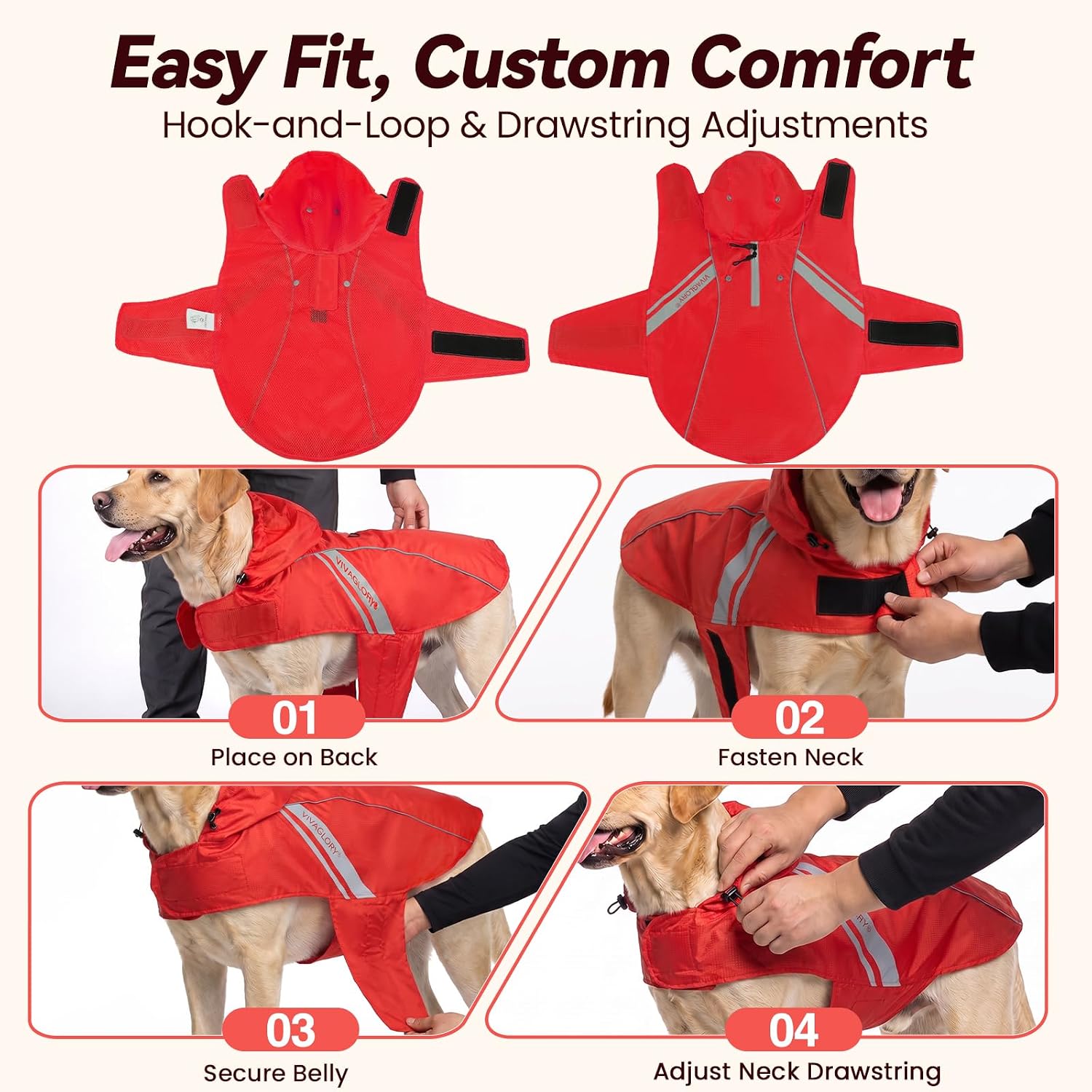 VIVAGLORY Dog Raincoat Wetoff Dog Rain Coat, XL, Red