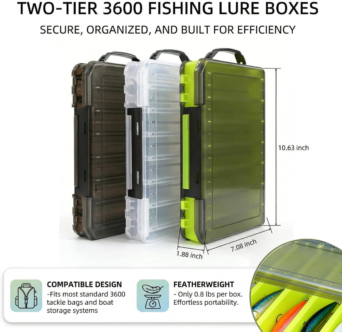 Fishing Tackle Boxes Lure Organizer: 2 Packs Hard Bait Storage Box - Double Sided Fishing Lure Case with 14 Compartments Container (Grey, L)