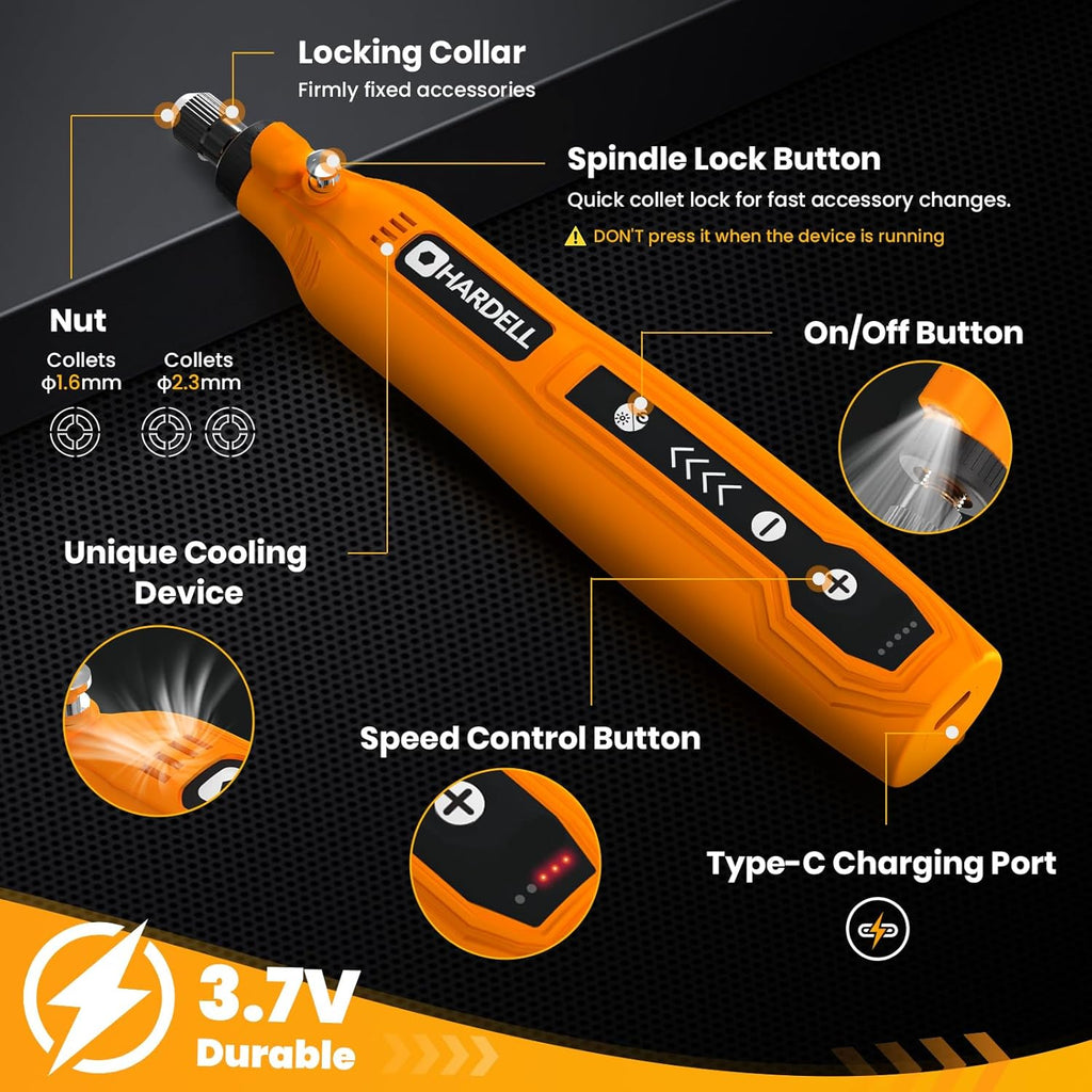 HARDELL Mini Cordless Rotary Tool, 5-Speed 69pcs Kit for 3D Printer Sanding