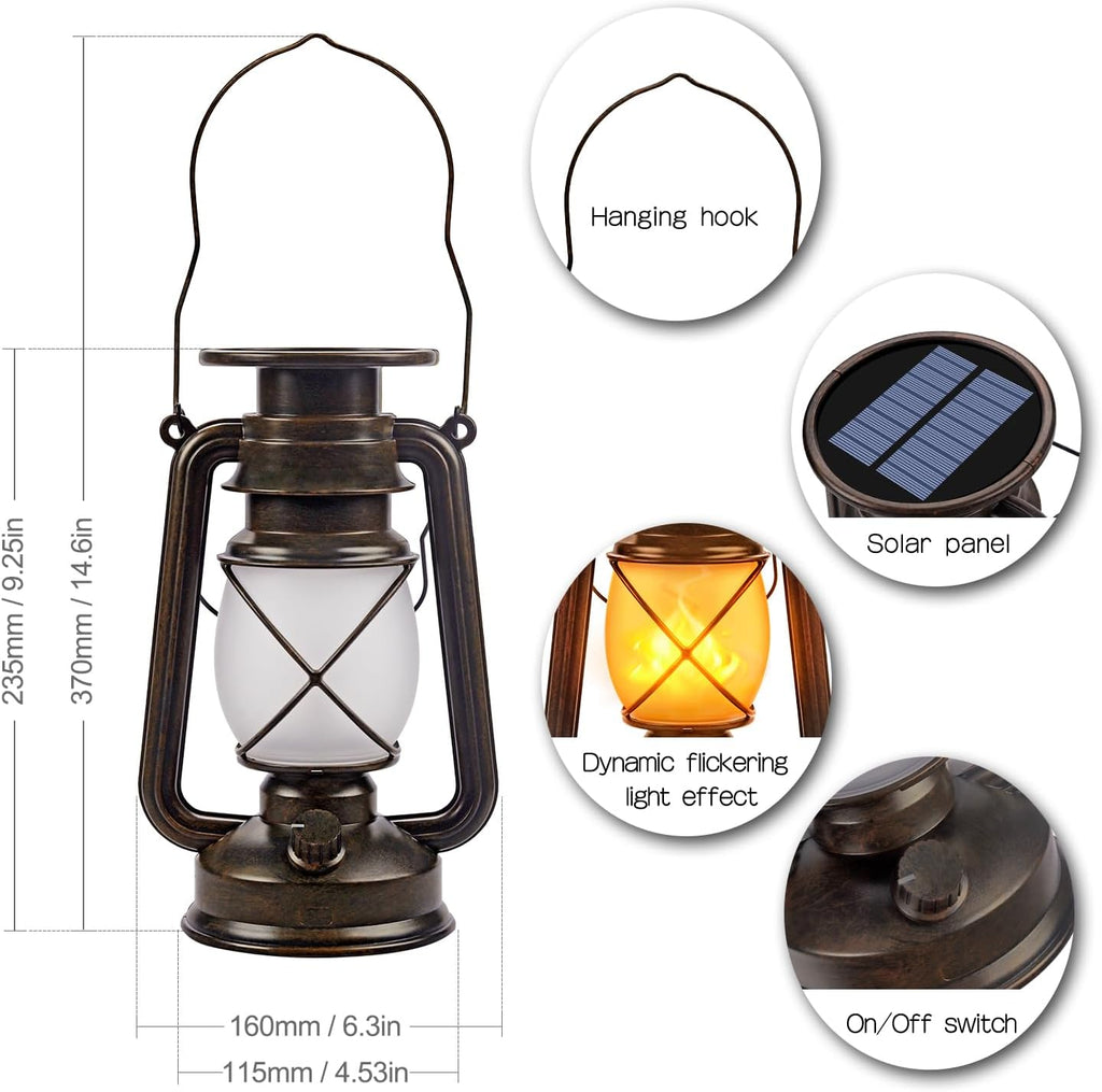 Marlrin Solar Lanterns Outdoor Waterproof 2 Pack LED Flickering Light