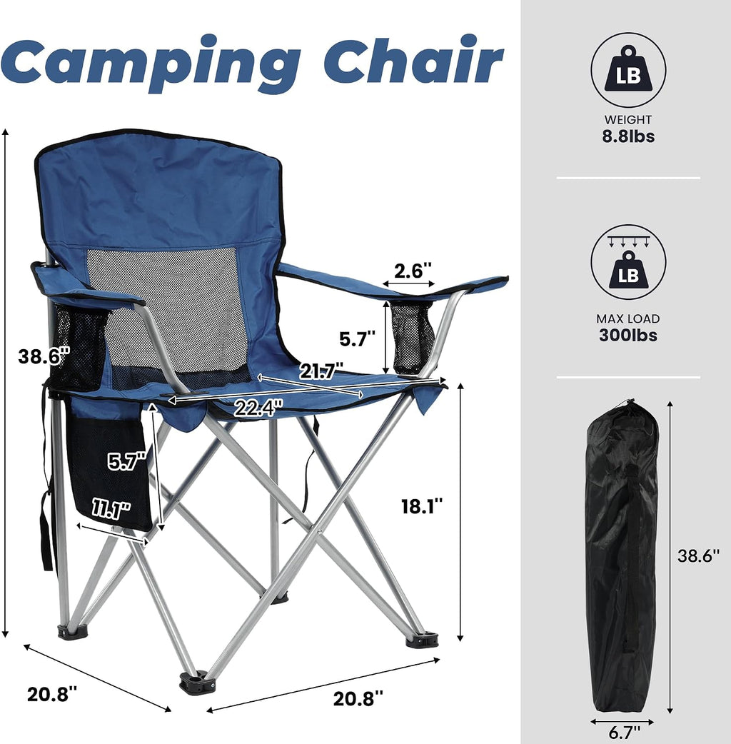HULKFIT 4 Pack Folding Camping Chair – Heavy Duty Portable Outdoor Beach Chair for Adults with Breathable Mesh Back, Cup Holder & Carry Bag – Ideal for Backyard, Tailgating, Hiking & Travel,Navy Blue
