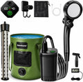 [2026 Upgraded Built-in Water Pump] Rechargeable Filtered Shower Head, Portable Camping Shower with Foldable Bucket, LED Light Camp Shower for Car Wash, Pet Bathing, Outdoor Travel & Watering Plants