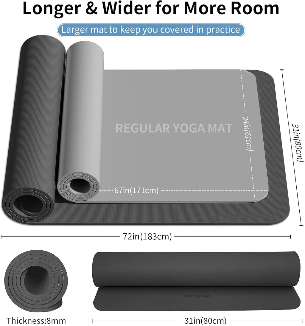 Extra Wide & Thick 8mm Yoga Mat, 72"x31.5"