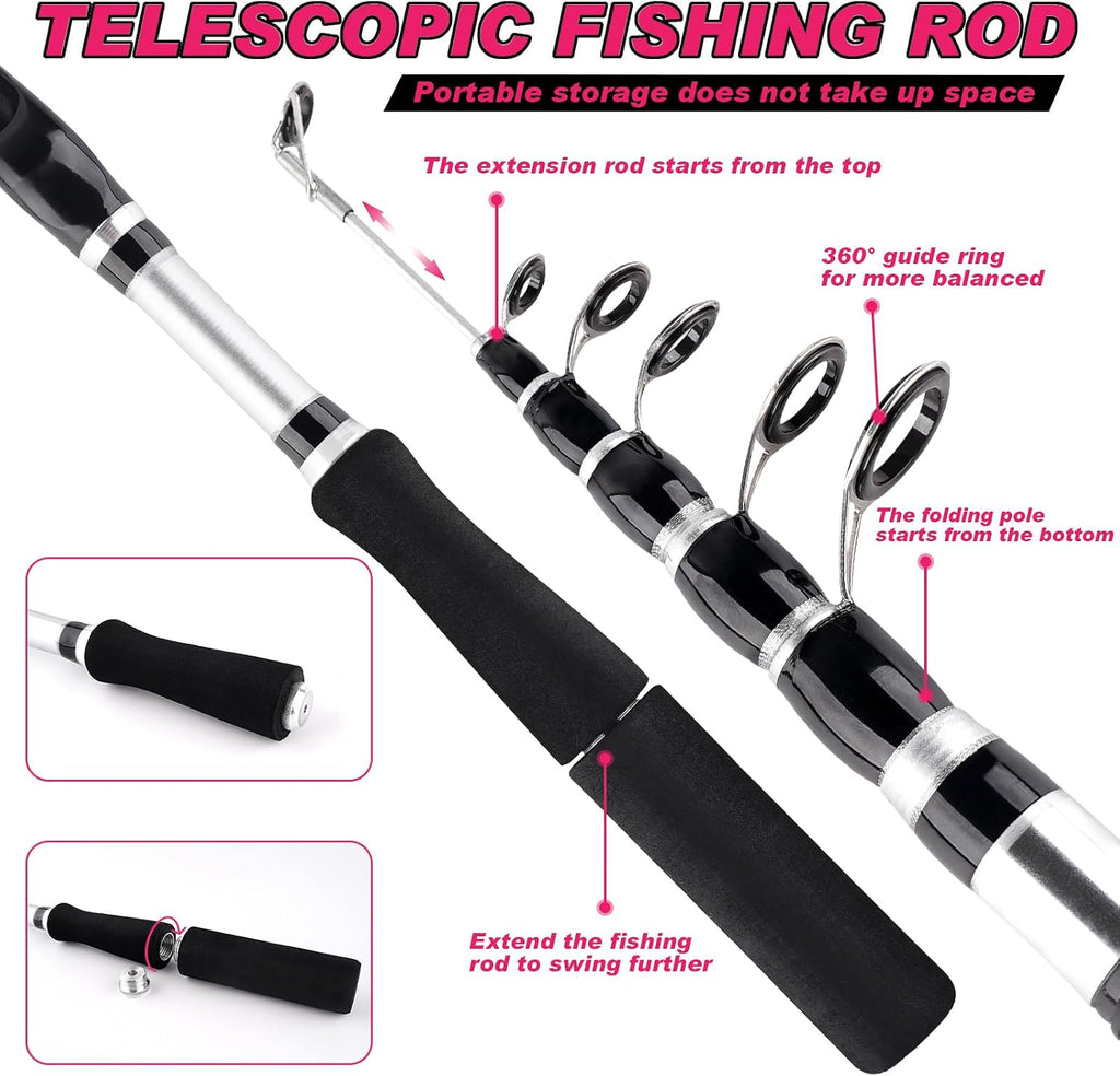 2PCS Telescopic Fishing Rods and Reels Combo Set Portable Fishing Pole