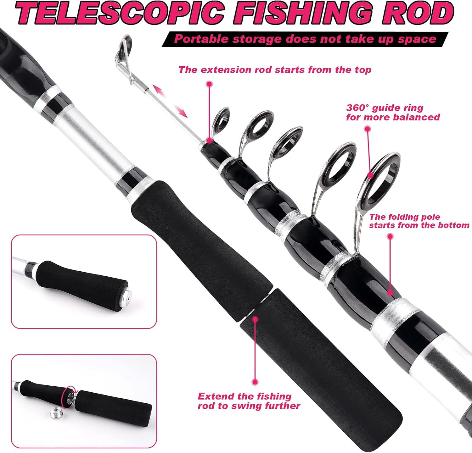 2PCS Telescopic Fishing Rods and Reels Combo Set Portable Fishing Pole