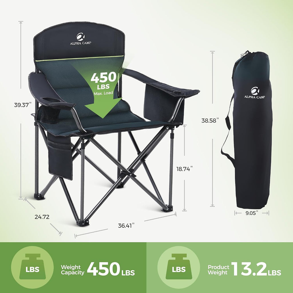 LET'S CAMP Oversized Folding Camping Chair Portable Outdoor Heavy Duty