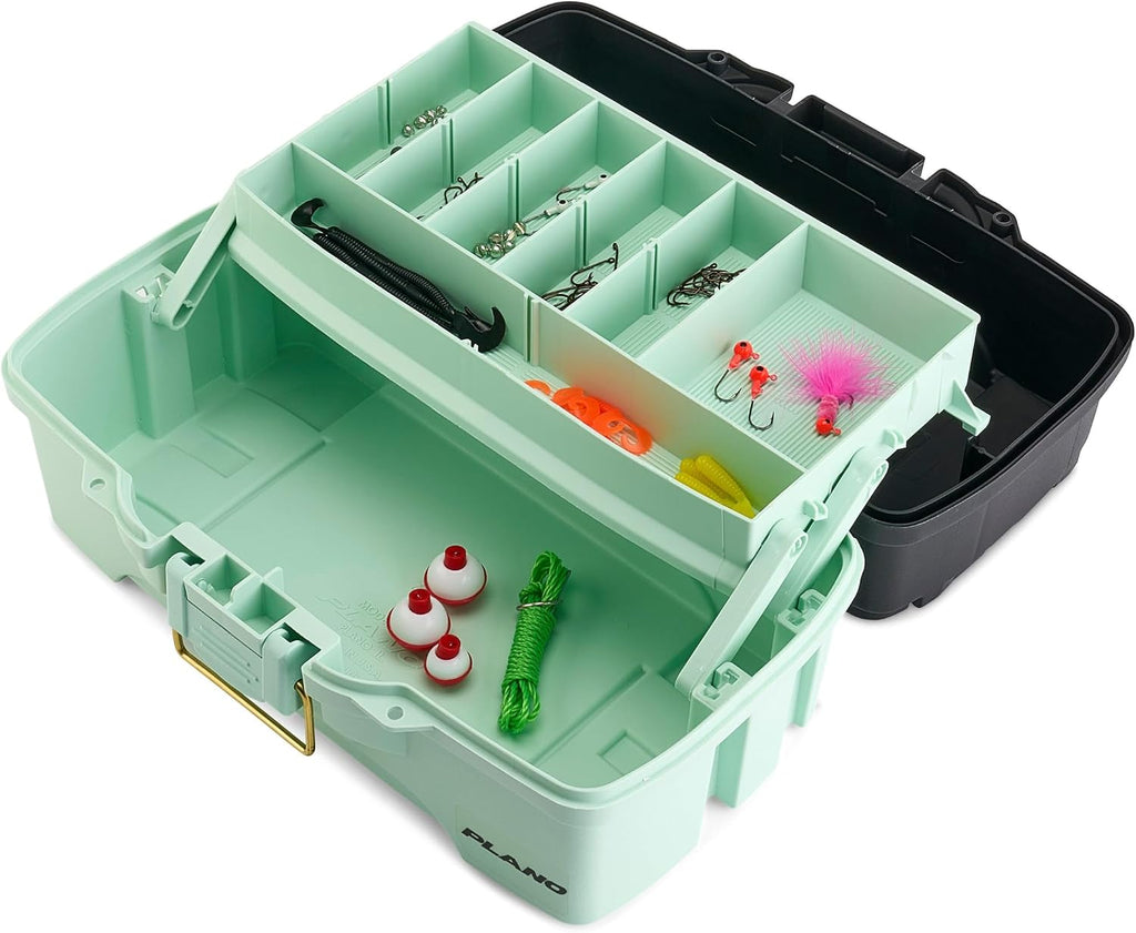 Plano Catch All One-Tray Tackle Box Kit, Black/Blue, Rust-Proof Brass Latch, Top-Access Tray with Deep Storage, Made in the USA, Portable Fishing Gear Storage Organizer