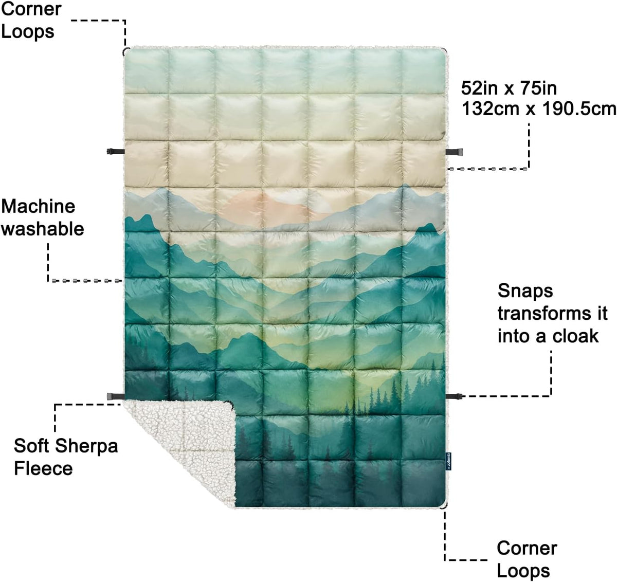 zzlamb Puffy Thick Outdoor Camping Blanket with Sherpa Lining 52x75in
