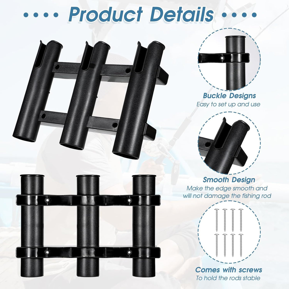 2Pcs Fishing Rod Holders Boat Rod Holders with Screws 3 Rod Rack Wall Mounted Boat Side Mount Tool Holder Portable Fishing Pole Holders for Boat Kayak Garage Cooler Trailer Fishing Boat