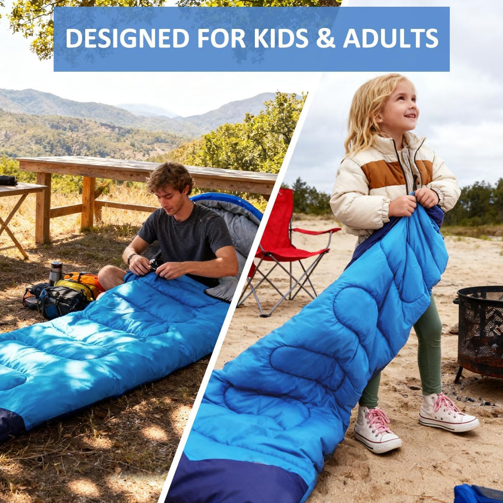 oaskys Camping Sleeping Bag - 3 Season Warm & Cool Weather - Summer Spring Fall Lightweight Waterproof for Adults Kids - Camping Essentials Gear Accessories Hiking Sleep Must Haves
