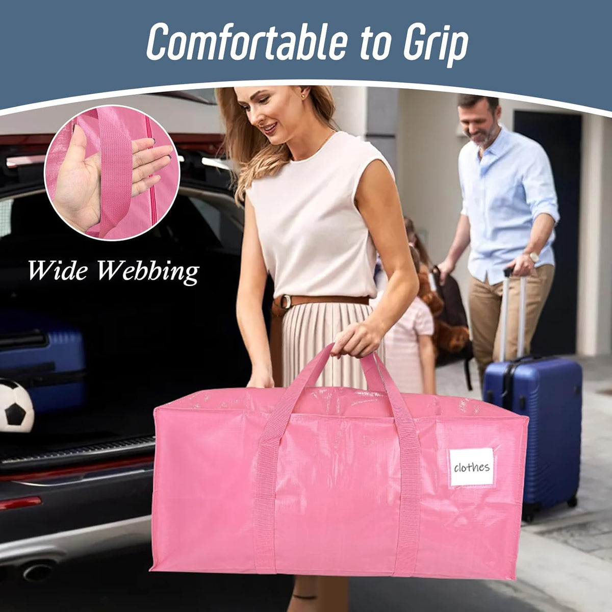 6 Pack Extra Heavy Duty Large Moving Bags with Strong Zipper, Pink