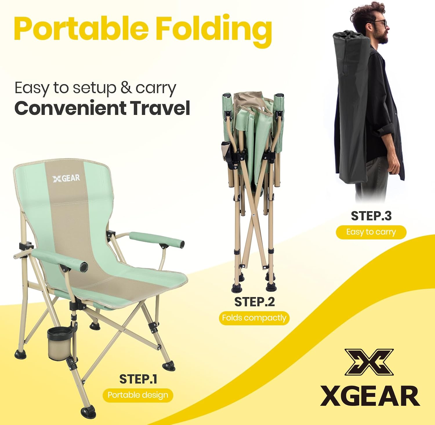 XGEAR Portable Camping Chair for Adutls Outdoor Camp Chairs,Blue