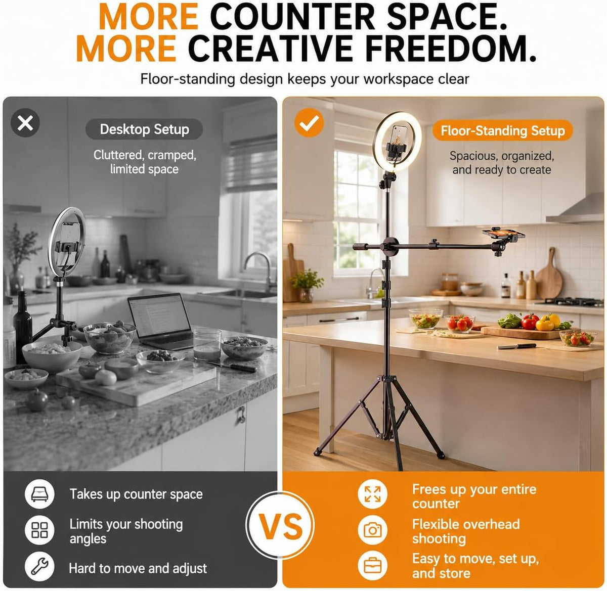 Upgrade Tripod Ring Light Stand with 2 Telescopic Arms -67" Ring Light Tripod for iPhone&Android, Overhead Phone Mount with Remote, Phone Stand for for TikTok, YouTube，Zoom & Video Recording