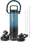 Trebo Insulated Water Bottle 24 oz with 3 Lids, Paracord Handle