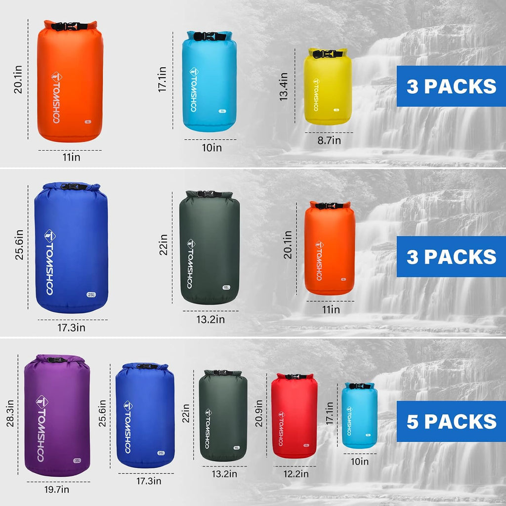 TOMSHOO 3-Pack/5-Pack Dry Bag Lightweight Waterproof