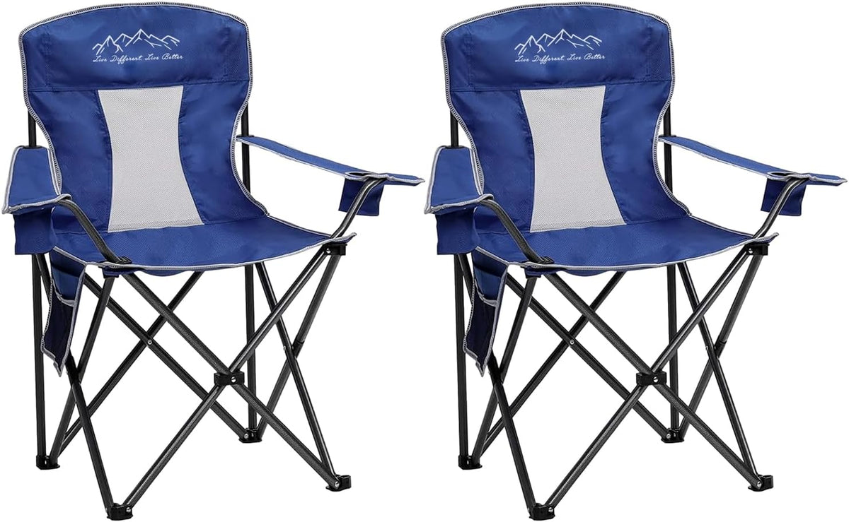 2PCS SAILARY Mesh Folding Camping Chairs, Oversized Portable Outdoor Chairs, Weight Capacity 325 lbs with Cup Holder, Storage Pocket, Carry Bag Blue