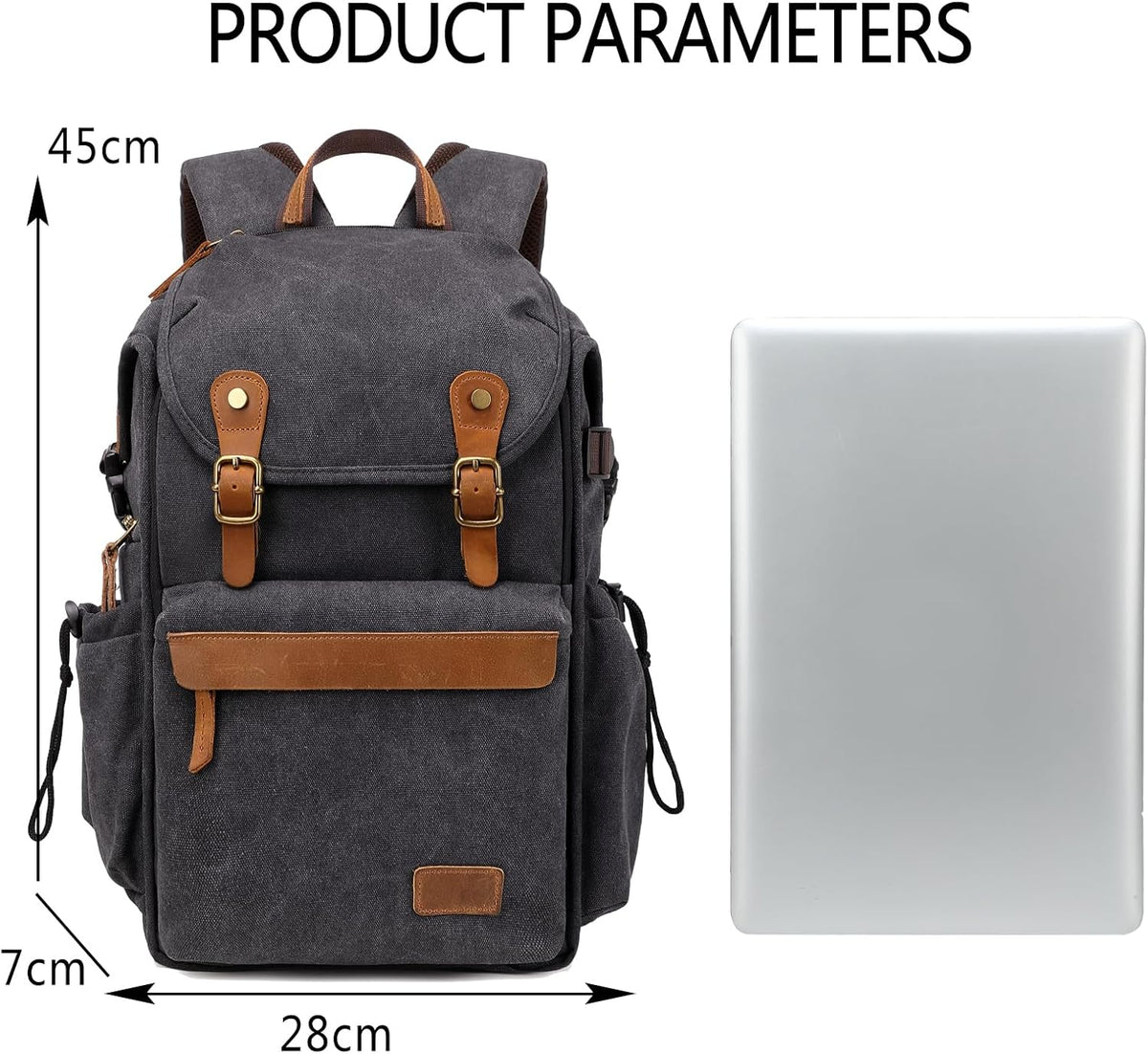 Vintage Canvas Camera Backpack (Charcoal Black) for DSLR/Mirrorless & Drone, Waterproof Photography Bag with 16" Laptop Compartment, Large Capacity Travel Camera Bag for Photographers