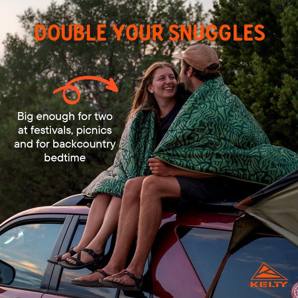 Kelty Biggie Blanket, 2 Person Insulated Camping Indoor Outdoor Travel Blanket and Ground Picnic Covering, Updated for 2022