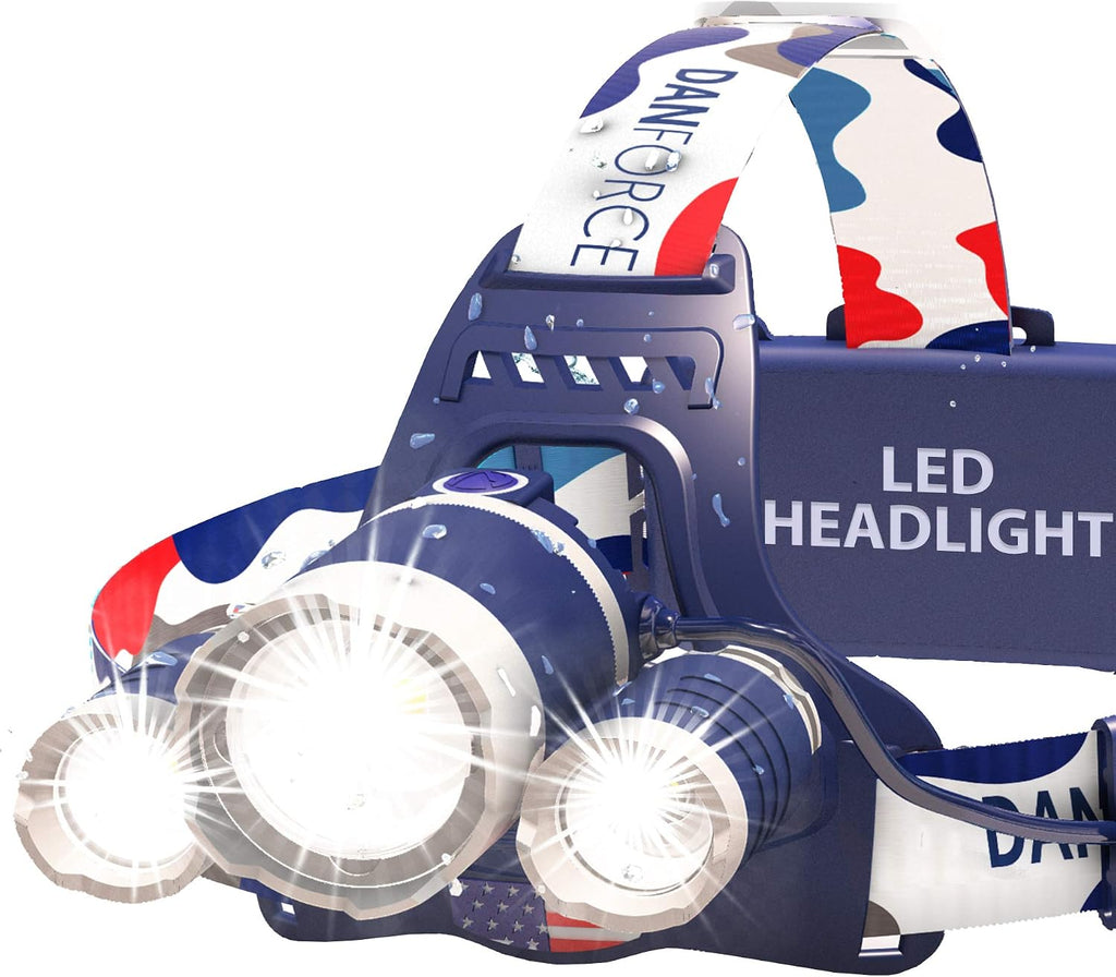 DanForce Headlamp. USB Rechargeable LED Head Lamp. Ultra Bright LUMINUS 1080 Lumen Headlamp Flashlight + Red Light. HeadLamps for Adults, Camping, Outdoors & Hard Hat Light. Zoomable IPX54 Headlight