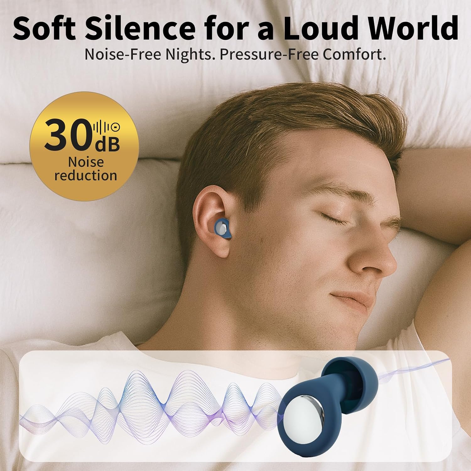 Ear Plugs for Sleeping Noise Reduction, Ultra Soft Silicone Ear Plugs for Side Sleepers, Reusable Sleep Earplugs with 8 Eartips & Travel Case, 30dB Noise Reduction for Snoring, Travel & Focus - Blue