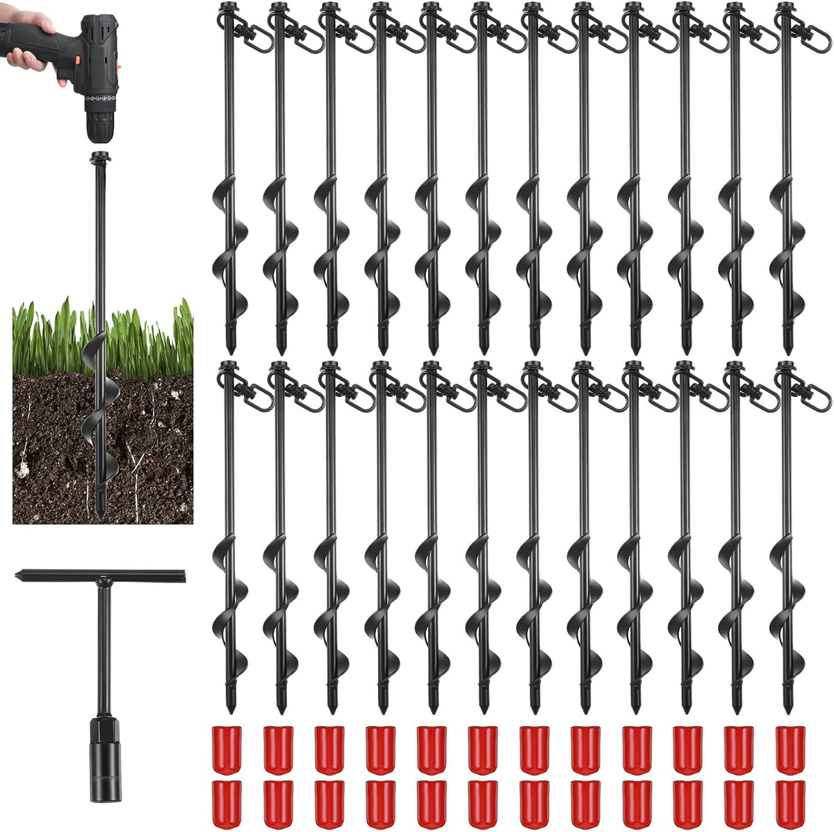 Reginary 6/12/24/36 Pcs Ground Anchors Screw in Tent Stakes
