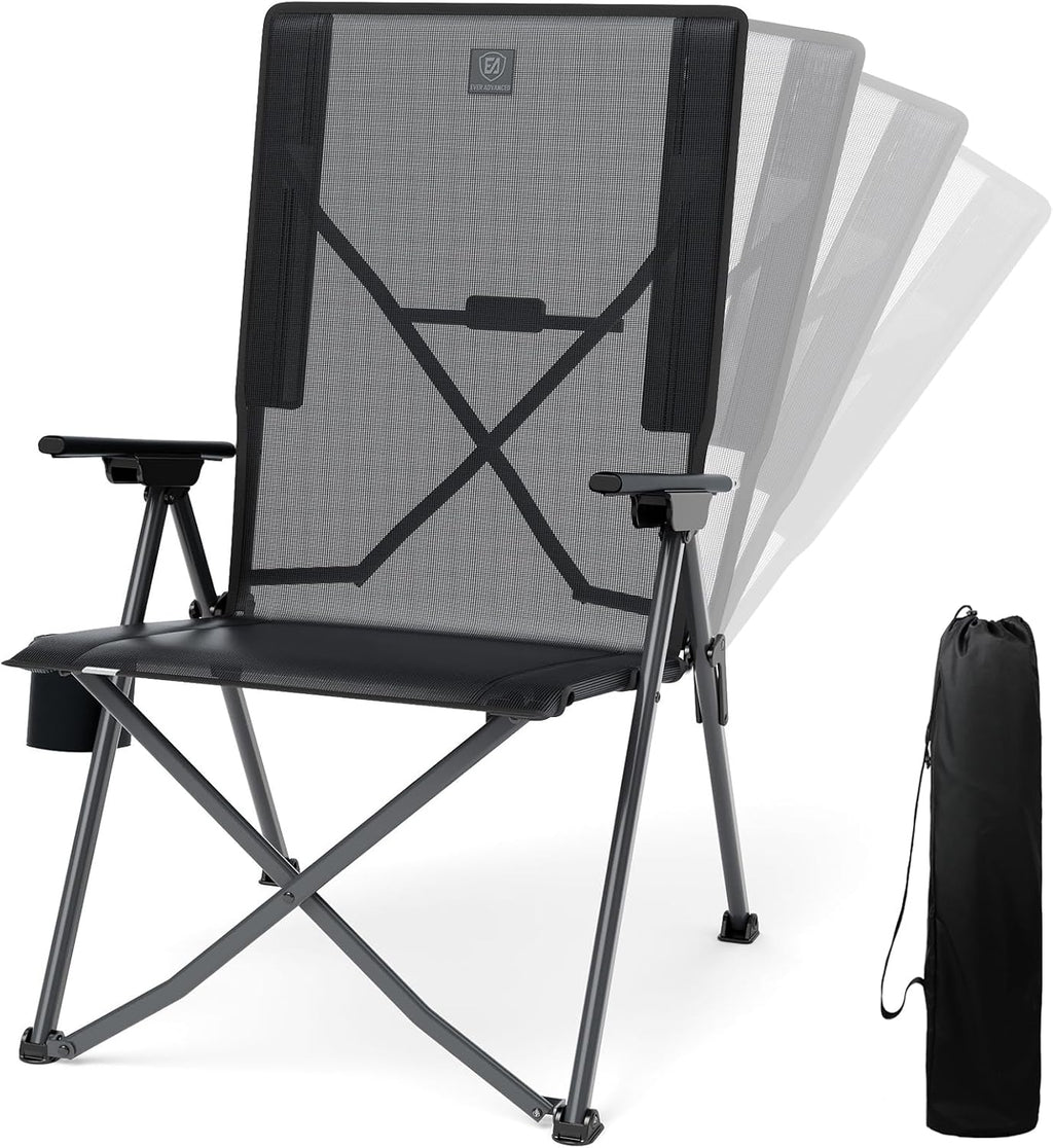 EVER ADVANCED Reclining Camping Chairs for Adult Supports 350lbs Mesh Black