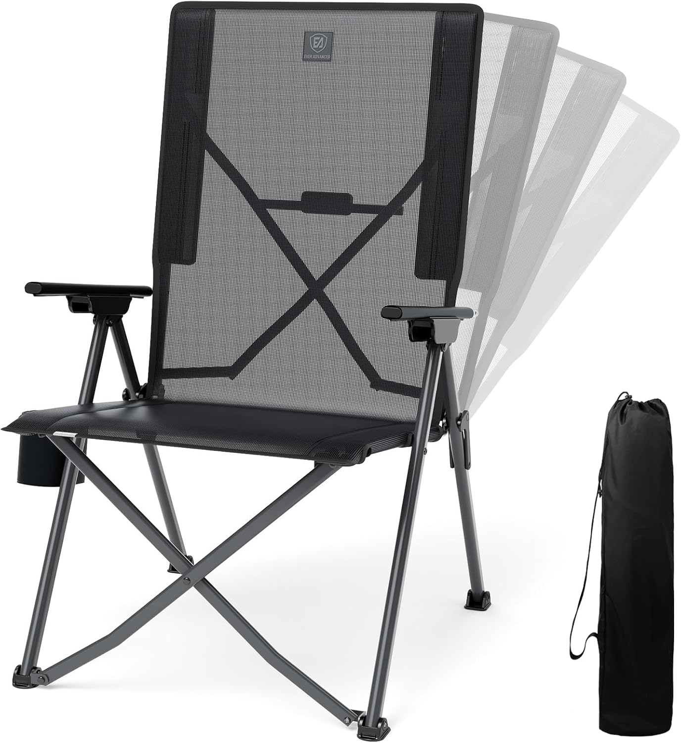 EVER ADVANCED Reclining Camping Chairs for Adult Supports 350lbs Mesh Black