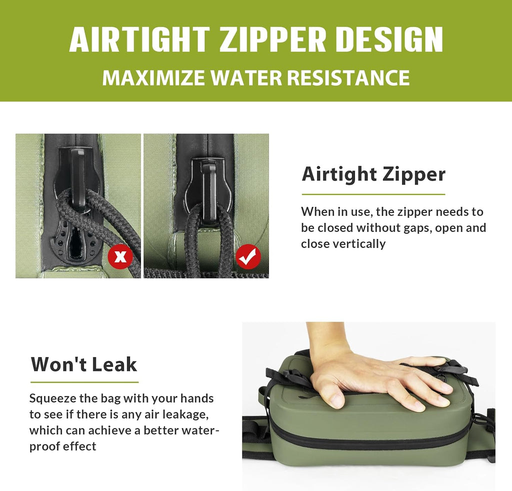 thkfish Waterproof Fishing Waist Pack，Fishing Tackle Bag Fanny Pack with Adjustable Strap Fishing Rod Holder,Airtight Zipper Closure,Lightweight Sling Fishing Waist Bag for Fly Fishing, Kayaking