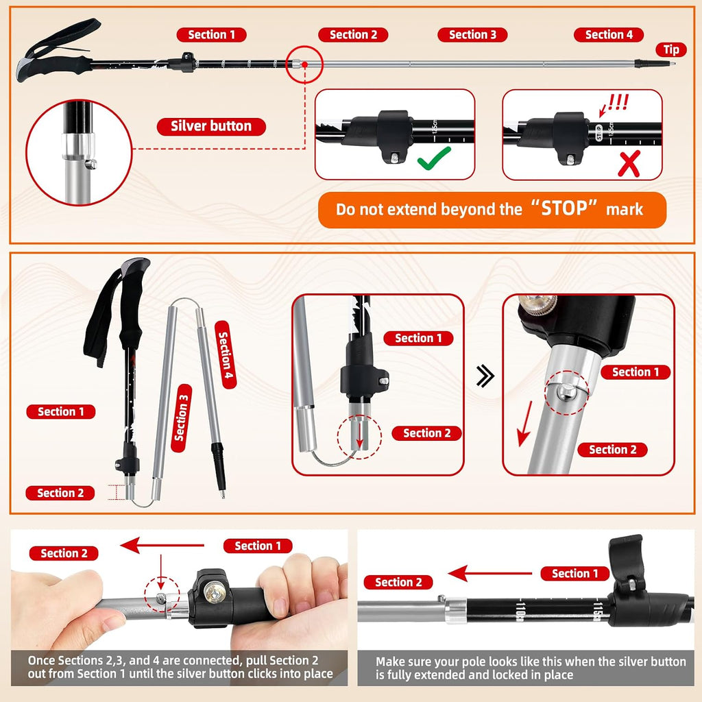Collapsible Trekking Poles for Hiking - Lightweight Foldable Hiking Poles