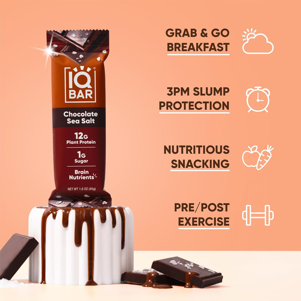 IQBAR Clean Protein Bars, Low Sugar Keto, Chocolate Sea Salt 36-Count