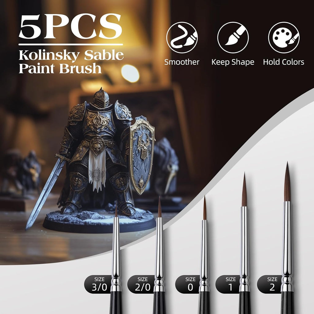 Kolinsky Sable Miniature Paint Brushes - Golden Maple 7pcs Detail Paint Brushes Drybrushes for Acrylic Watercolor, Small Fine Detail Paint Brush Set for Mini Paints (Black)