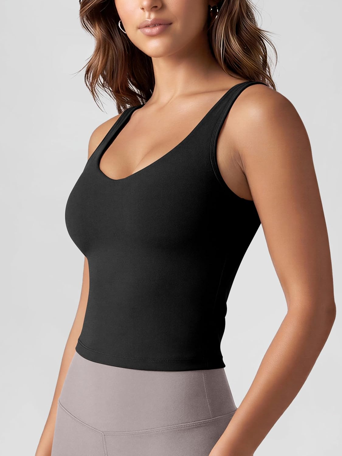 ODODOS Women's Tank Top with Built in Bra - Buttery Soft U Back Light Support Workout Yoga Sports Bra