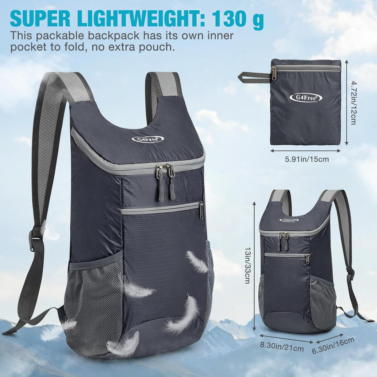 G4Free 10L Lightweight Packable Hiking Backpack, Nylon Daypack Daily Travel