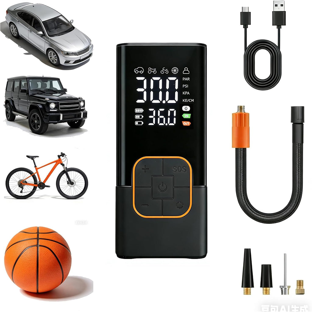 Tire Inflator Portable Air Compressor Cordless Mini Bike Pump with Digital Display, 150 PSI Car Tires Air Pump with Pressure Gauge, LED Lights & Pressure Gauge for Car, Motorcycle, Bike, Balls